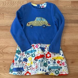 Mini Boden Blue Dress/Tunic with Gold Car and Colorful Skirt